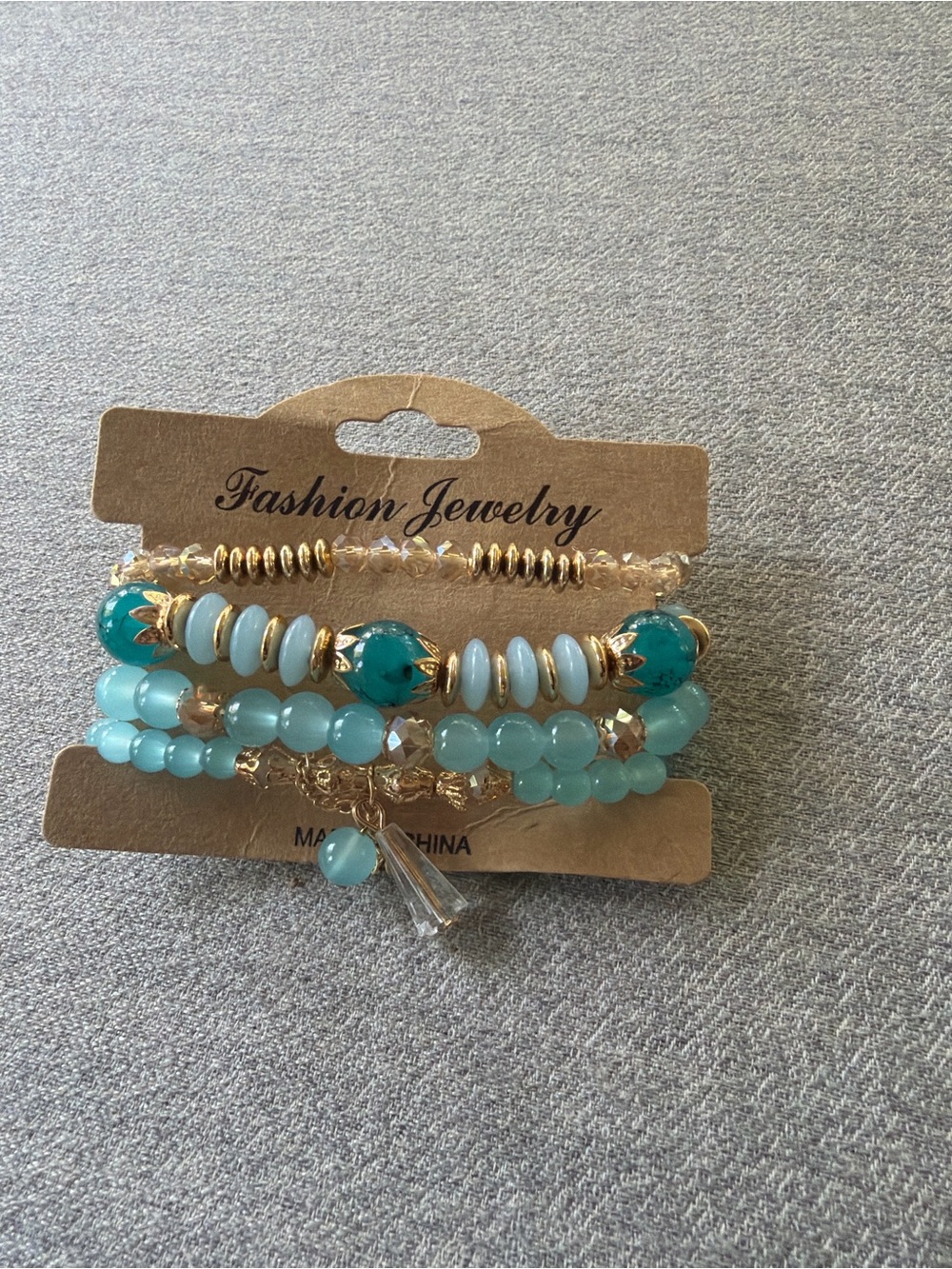 Turquoise & Gold Layered Beaded Bracelet Stack - Women Jewelry - Picture 2 of 5